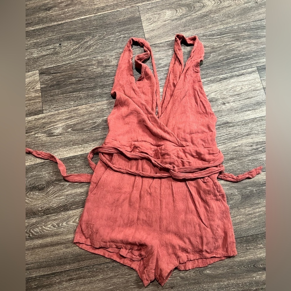 Free People Women's Serious Babe Romper Dusty Pink Oversized Strappy Size 8